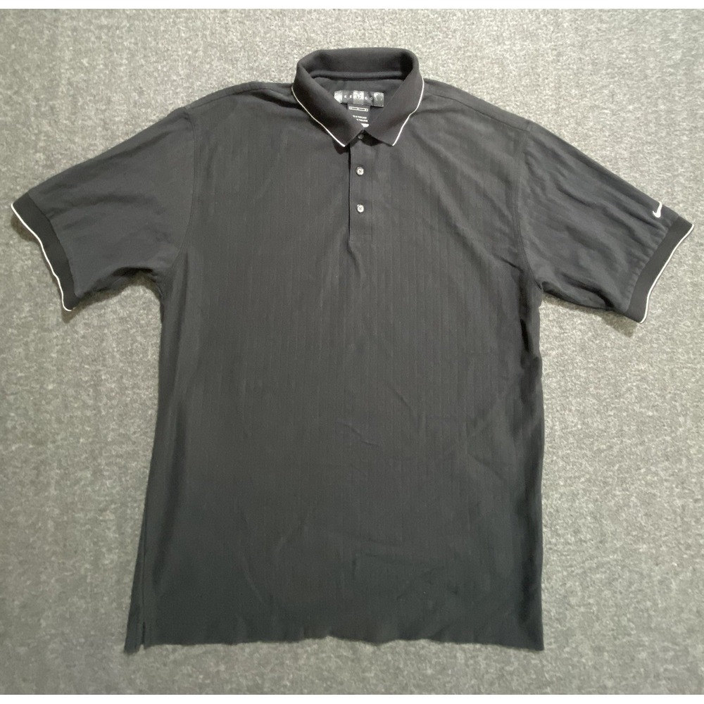 Nike Polo Shirt Men Black Solid Short Sleeve Golf Dri Fit  Size L